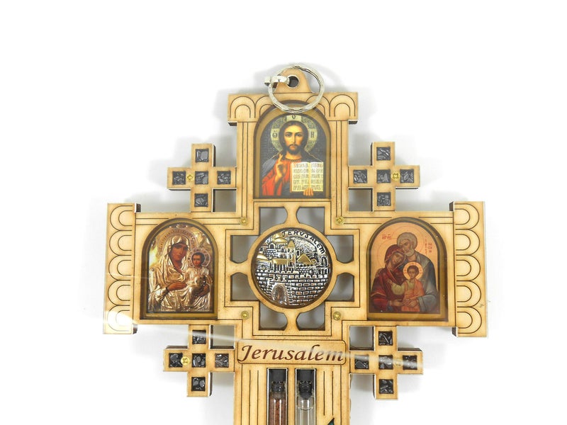 Hengulus Large Wood Jerusalem Cross Wall Decor Hanging Housewarming Orthodox Greek Christian Religious Charm Icon Gift Holy water Earth - Image 4